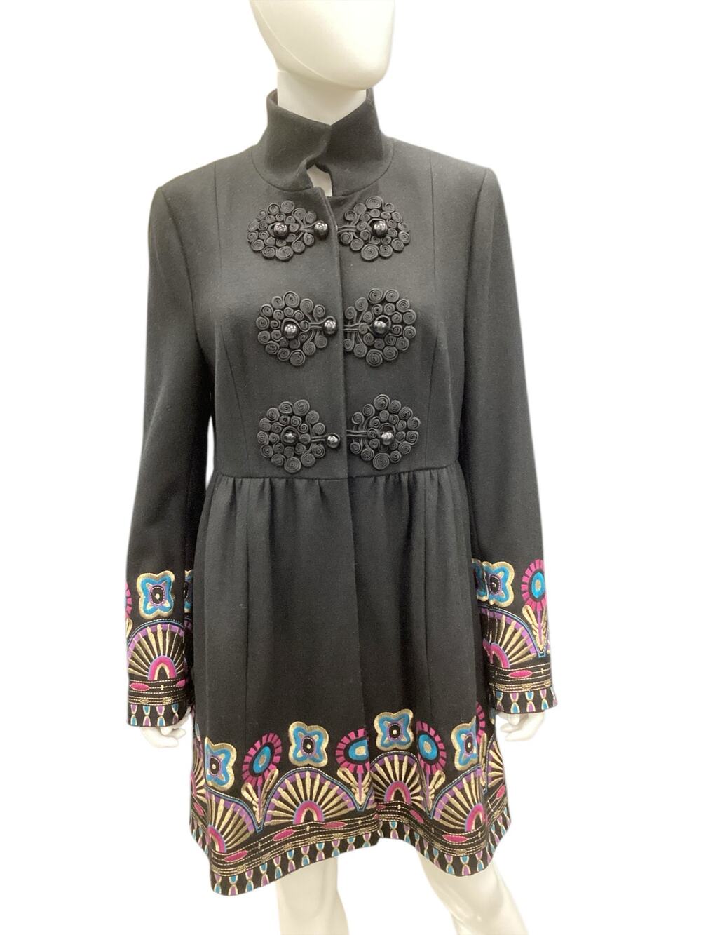 NWT Plenty By Tracy Reese Coat Coat Women’s Size 10 Wool Blend Embroidery Black